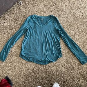 Women’s SO, green/blue v-neck long sleeve, size medium